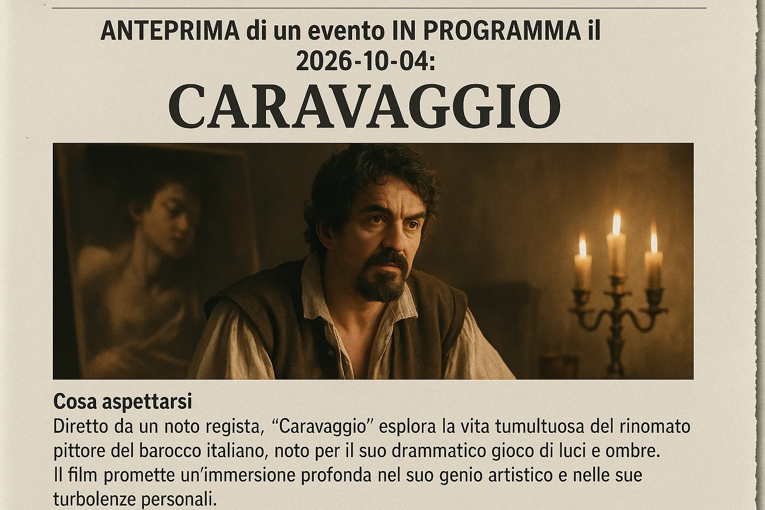 Caravaggio al cinema il 4 ottobre 2026: cosa sapere sul film